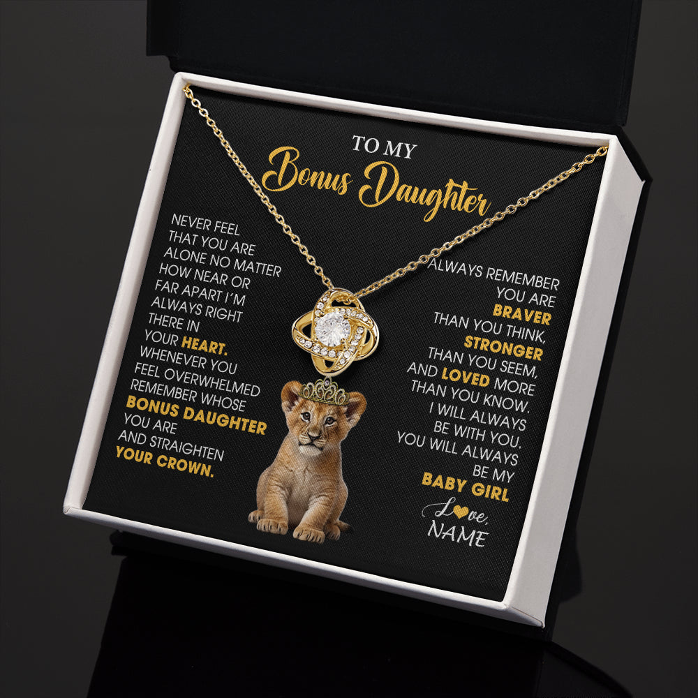 Love Knot Necklace 18K Yellow Gold Finish | 2 | Personalized To My Bonus Daughter Necklace From Stepmom Stepdad Never Feel You Are Alone Lion Birthday Gift Stepddaughter Christmas Gift Box Message Card | siriusteestore