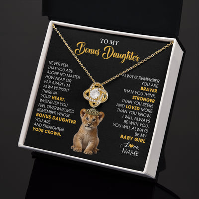 Love Knot Necklace 18K Yellow Gold Finish | 2 | Personalized To My Bonus Daughter Necklace From Stepmom Stepdad Never Feel You Are Alone Lion Birthday Gift Stepddaughter Christmas Gift Box Message Card | siriusteestore