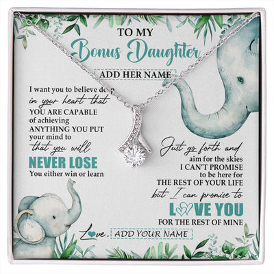 Alluring Beauty Necklace 14K White Gold Finish | 1 | Personalized To My Bonus Daughter Necklace From Stepmom Stepdad You Will Never Lose Elephant Stepdaughter Birthday Gifts Christmas Gift Box Message Card | siriusteestore
