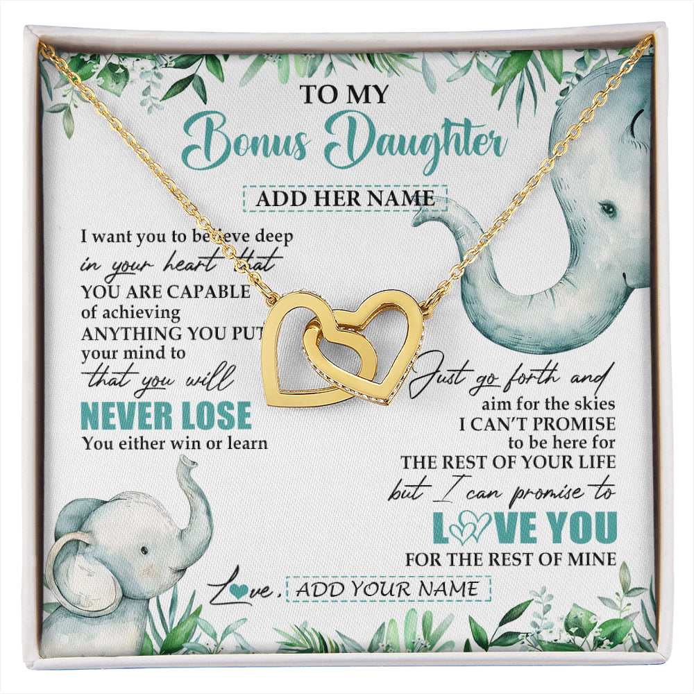 Interlocking Hearts Necklace 18K Yellow Gold Finish | 1 | Personalized To My Bonus Daughter Necklace From Stepmom Stepdad You Will Never Lose Elephant Stepdaughter Birthday Gifts Christmas Gift Box Message Card | siriusteestore