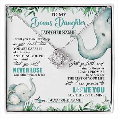 Love Knot Necklace 14K White Gold Finish | 1 | Personalized To My Bonus Daughter Necklace From Stepmom Stepdad You Will Never Lose Elephant Stepdaughter Birthday Gifts Christmas Gift Box Message Card | siriusteestore