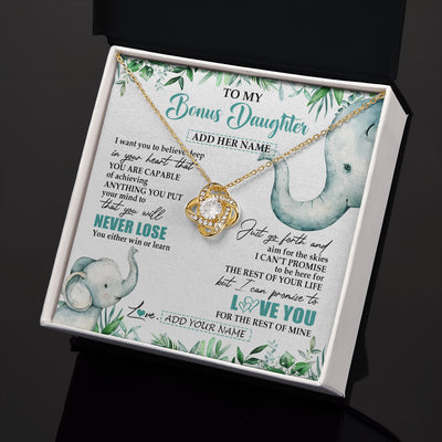 Love Knot Necklace 18K Yellow Gold Finish | 2 | Personalized To My Bonus Daughter Necklace From Stepmom Stepdad You Will Never Lose Elephant Stepdaughter Birthday Gifts Christmas Gift Box Message Card | siriusteestore