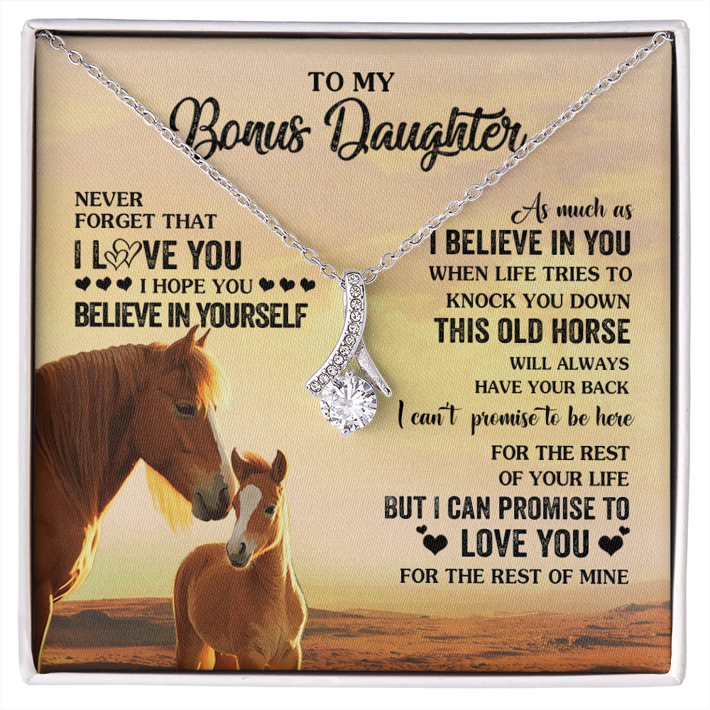 Alluring Beauty Necklace 14K White Gold Finish | 1 | Personalized To My Bonus Daughter Necklace From Stepmom This Old Horse Love You Stepddaughter Birthday Jewelry Christmas Customized Gift Box Message Card | siriusteestore