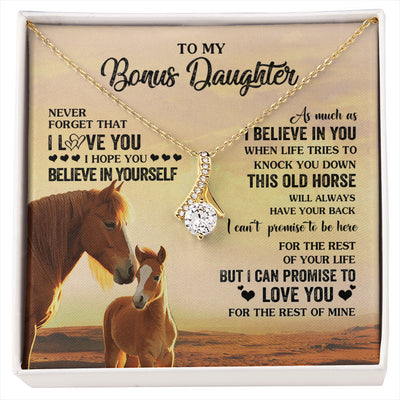 Alluring Beauty Necklace 18K Yellow Gold Finish | 1 | Personalized To My Bonus Daughter Necklace From Stepmom This Old Horse Love You Stepddaughter Birthday Jewelry Christmas Customized Gift Box Message Card | siriusteestore