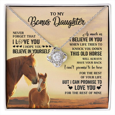 Love Knot Necklace 14K White Gold Finish | 1 | Personalized To My Bonus Daughter Necklace From Stepmom This Old Horse Love You Stepddaughter Birthday Jewelry Christmas Customized Gift Box Message Card | siriusteestore