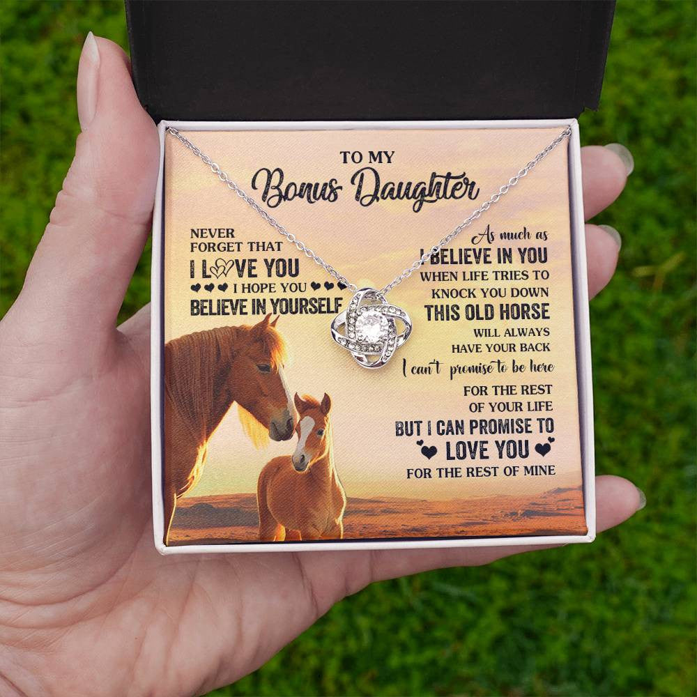 Love Knot Necklace 14K White Gold Finish | 2 | Personalized To My Bonus Daughter Necklace From Stepmom This Old Horse Love You Stepddaughter Birthday Jewelry Christmas Customized Gift Box Message Card | siriusteestore