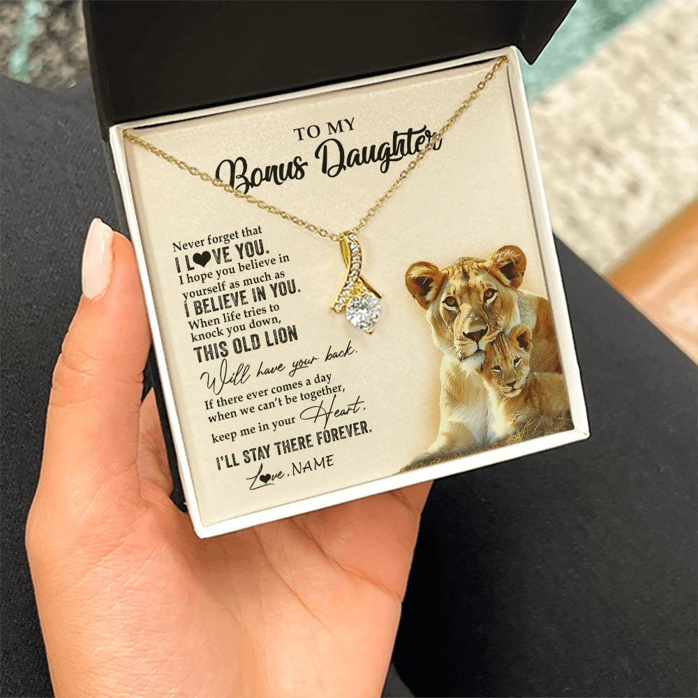 Alluring Beauty Necklace 18K Yellow Gold Finish | 2 | Personalized To My Bonus Daughter Necklace From Stepmom This Old Lion Never Forget I Love You Stepdaughter Birthday Christmas Customized Gift Box Message Card | siriusteestore