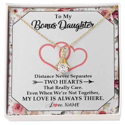 Alluring Beauty Necklace 18K Yellow Gold Finish | 1 | Personalized To My Bonus Daughter Necklace From Stepmom Two Hearts Together Stepdaughter Birthday Christmas Customized Gift Box Message Card | siriusteestore