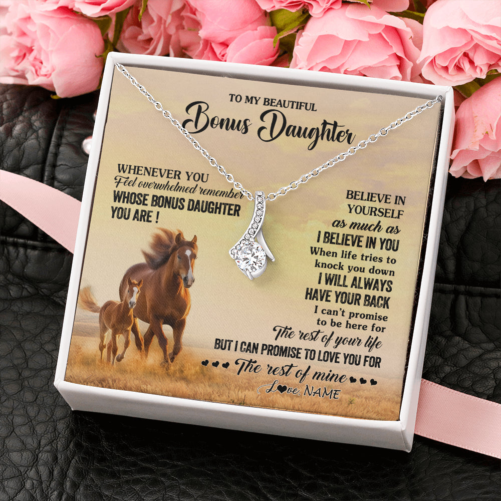 Alluring Beauty Necklace 14K White Gold Finish | 2 | Personalized To My Bonus Daughter Necklace From Stepmom Whenever You Feel Horse Stepddaughter Birthday Jewelry Christmas Customized Gift Box Message Card | siriusteestore