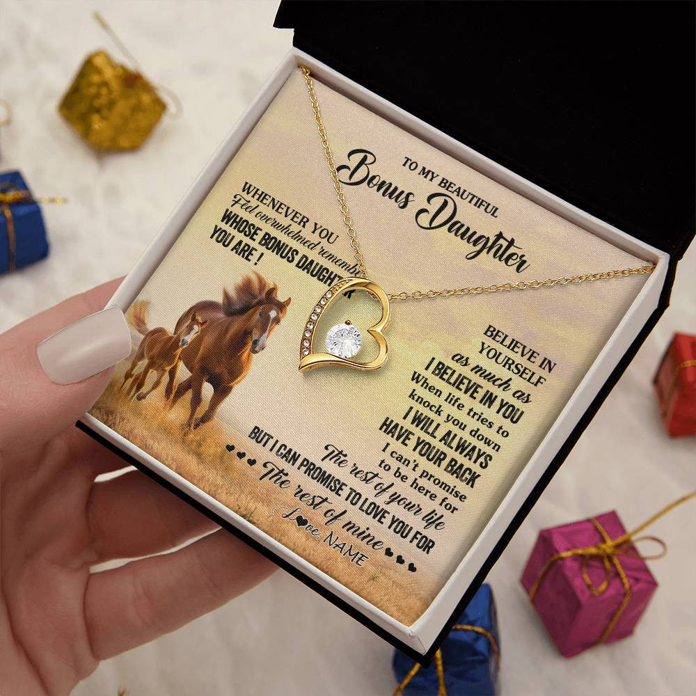 Forever Love Necklace 18K Yellow Gold Finish | 2 | Personalized To My Bonus Daughter Necklace From Stepmom Whenever You Feel Horse Stepddaughter Birthday Jewelry Christmas Customized Gift Box Message Card | siriusteestore
