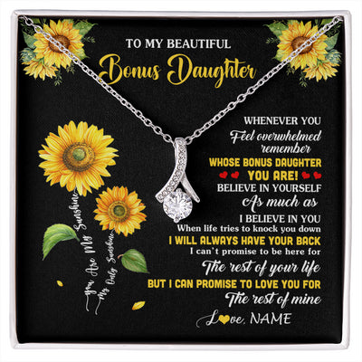 Alluring Beauty Necklace 14K White Gold Finish | 1 | Personalized To My Bonus Daughter Necklace From Stepmom Whenever You Feel Sunflower Stepddaughter Birthday Jewelry Christmas Customized Gift Box Message Card | siriusteestore