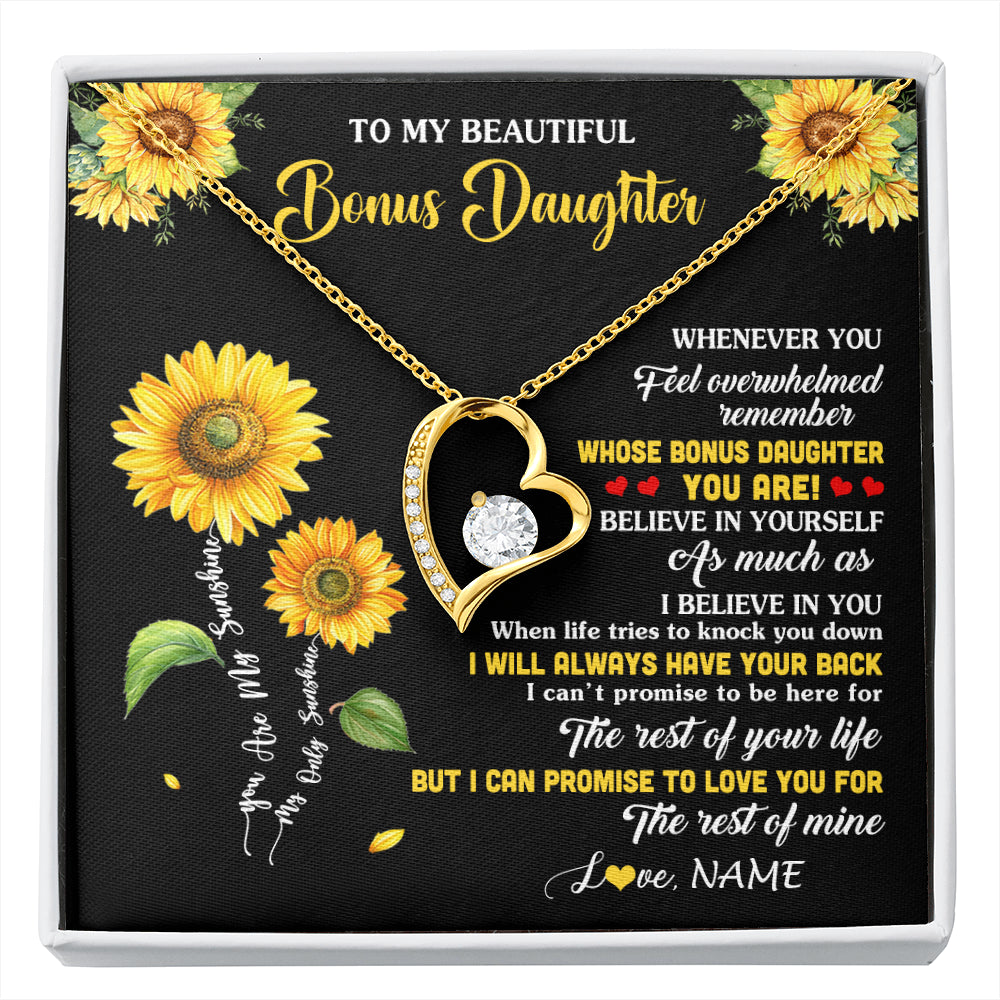 Forever Love Necklace 18K Yellow Gold Finish | 1 | Personalized To My Bonus Daughter Necklace From Stepmom Whenever You Feel Sunflower Stepddaughter Birthday Jewelry Christmas Customized Gift Box Message Card | siriusteestore