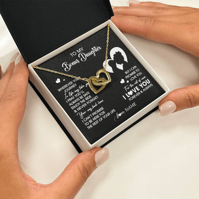 Interlocking Hearts Necklace 18K Yellow Gold Finish | 2 | Personalized To My Bonus Daughter Necklace From Stepmom Wherever Your Journey Stepdaughter Birthday Gifts Graduation Christmas Customized Gift Box Message Card | siriusteestore