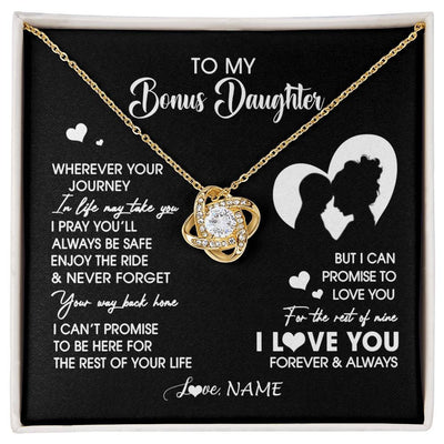 Love Knot Necklace 18K Yellow Gold Finish | 1 | Personalized To My Bonus Daughter Necklace From Stepmom Wherever Your Journey Stepdaughter Birthday Gifts Graduation Christmas Customized Gift Box Message Card | siriusteestore