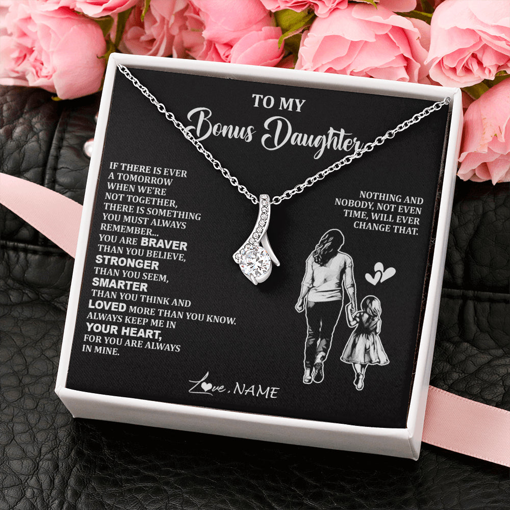 Alluring Beauty Necklace 14K White Gold Finish | 2 | Personalized To My Bonus Daughter Necklace From Stepmom You Are Always In Mine Beautiful Stepddaughter Birthday Graduation Christmas With Gift Box Message Card | siriusteestore