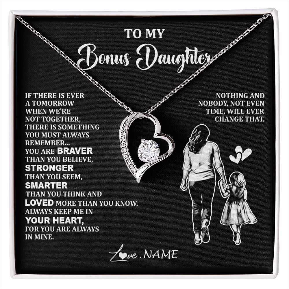 Forever Love Necklace 14K White Gold Finish | 1 | Personalized To My Bonus Daughter Necklace From Stepmom You Are Always In Mine Beautiful Stepddaughter Birthday Graduation Christmas With Gift Box Message Card | siriusteestore