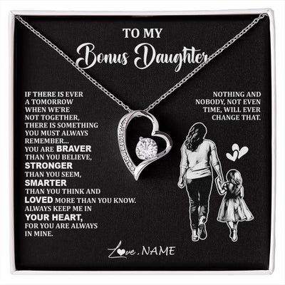 Forever Love Necklace 14K White Gold Finish | 1 | Personalized To My Bonus Daughter Necklace From Stepmom You Are Always In Mine Beautiful Stepddaughter Birthday Graduation Christmas With Gift Box Message Card | siriusteestore