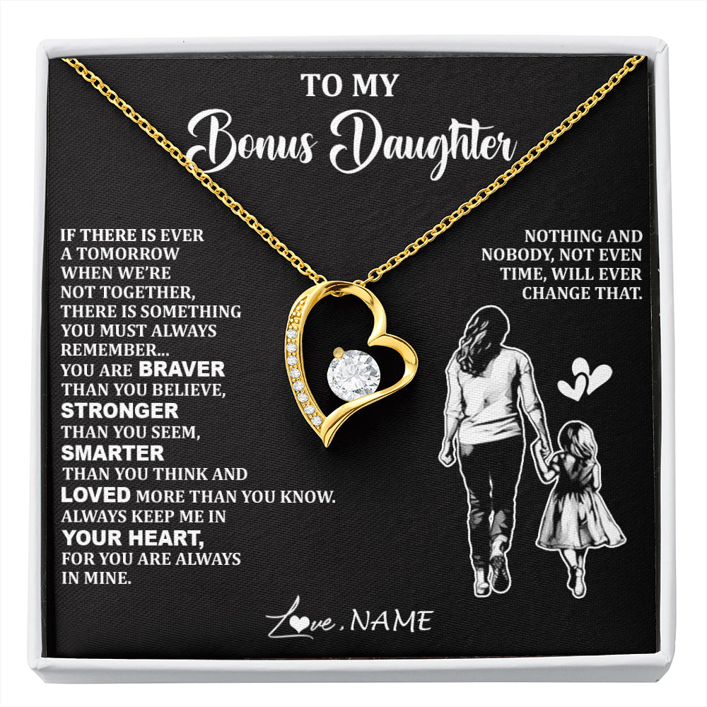 Forever Love Necklace 18K Yellow Gold Finish | 1 | Personalized To My Bonus Daughter Necklace From Stepmom You Are Always In Mine Beautiful Stepddaughter Birthday Graduation Christmas With Gift Box Message Card | siriusteestore