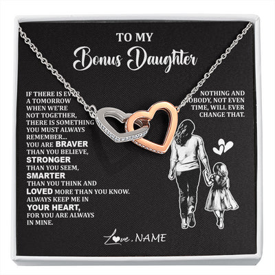 Interlocking Hearts Necklace Stainless Steel & Rose Gold Finish | 1 | Personalized To My Bonus Daughter Necklace From Stepmom You Are Always In Mine Beautiful Stepddaughter Birthday Graduation Christmas With Gift Box Message Card | siriusteestore