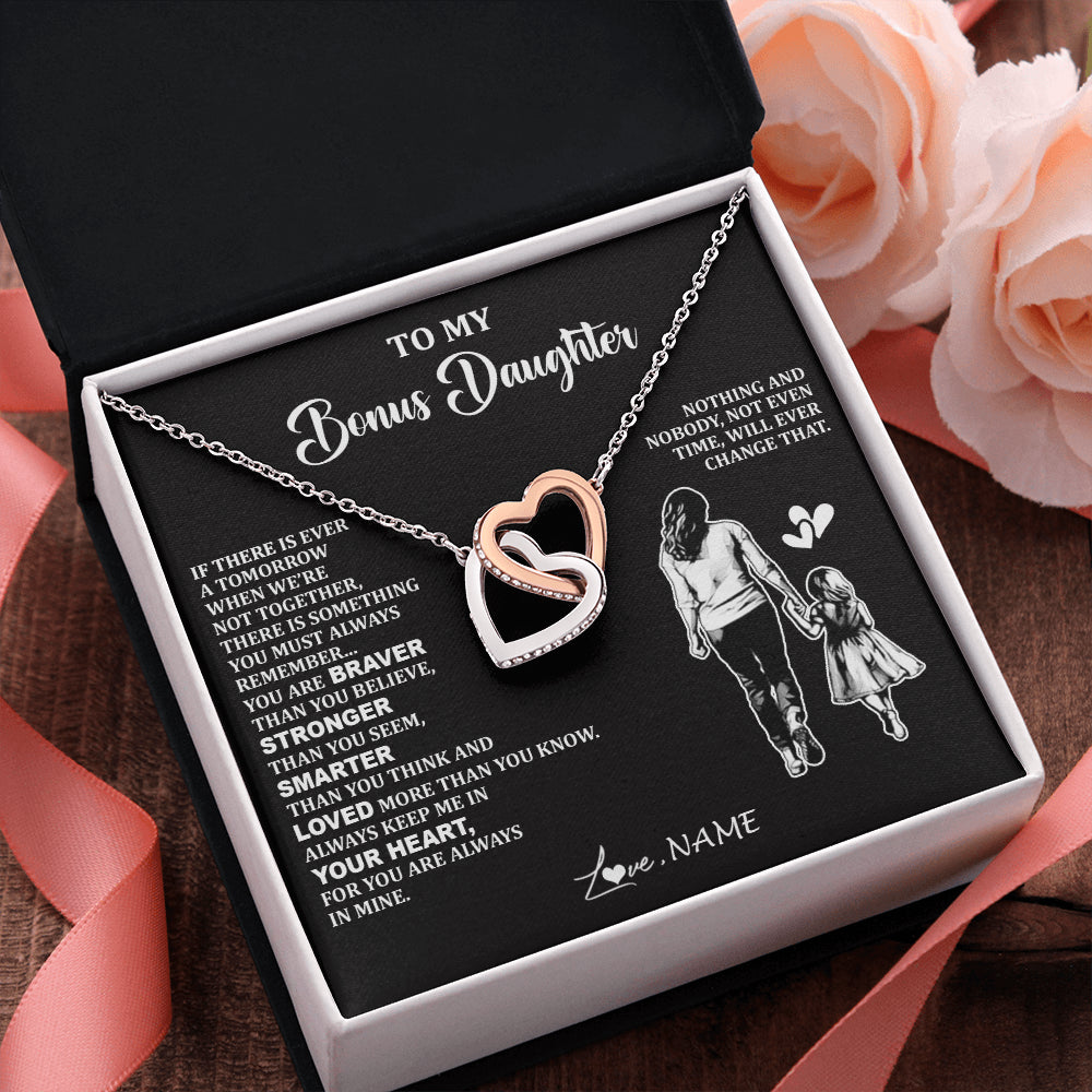 Interlocking Hearts Necklace Stainless Steel & Rose Gold Finish | 2 | Personalized To My Bonus Daughter Necklace From Stepmom You Are Always In Mine Beautiful Stepddaughter Birthday Graduation Christmas With Gift Box Message Card | siriusteestore
