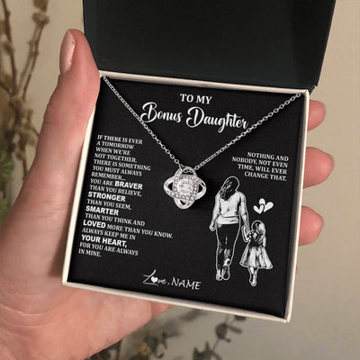 Love Knot Necklace 14K White Gold Finish | 2 | Personalized To My Bonus Daughter Necklace From Stepmom You Are Always In Mine Beautiful Stepddaughter Birthday Graduation Christmas With Gift Box Message Card | siriusteestore
