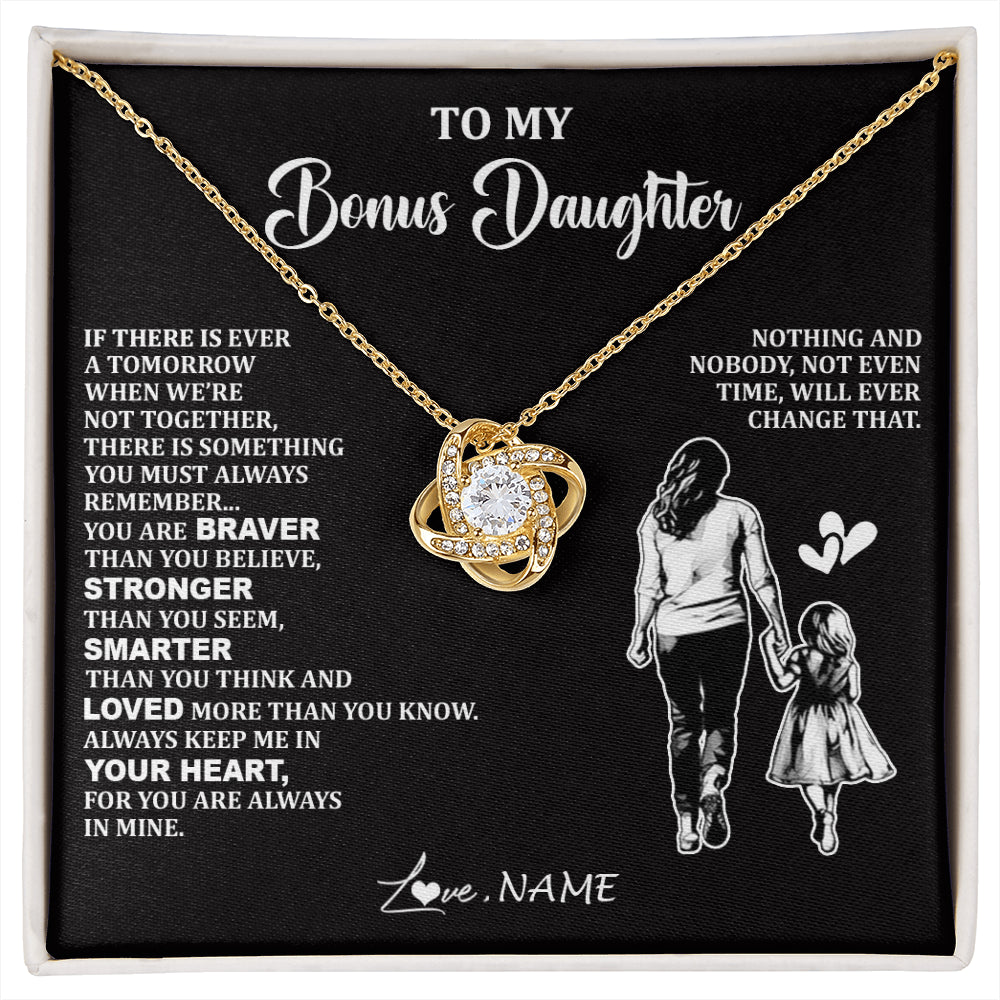 Love Knot Necklace 18K Yellow Gold Finish | 1 | Personalized To My Bonus Daughter Necklace From Stepmom You Are Always In Mine Beautiful Stepddaughter Birthday Graduation Christmas With Gift Box Message Card | siriusteestore