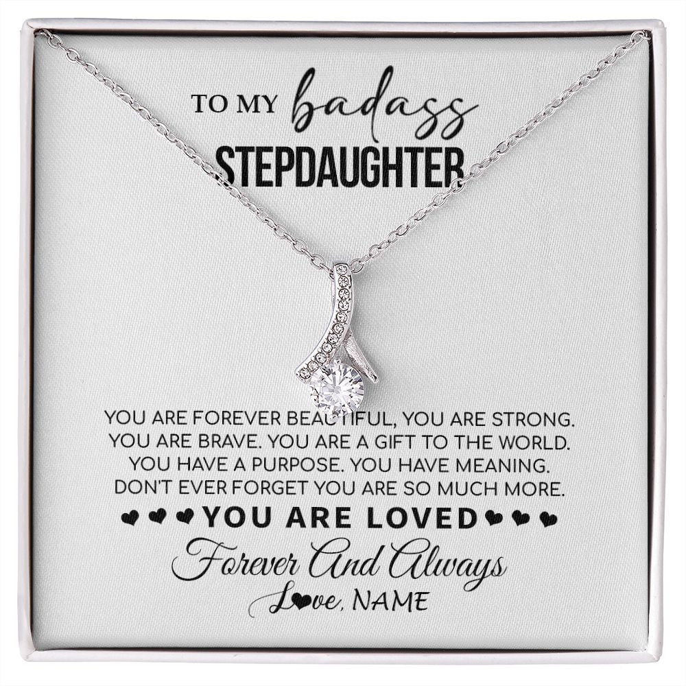Alluring Beauty Necklace | Personalized To My Bonus Daughter Necklace From Stepmom You Are Forever Beautiful Stepdaughter Birthday Graduation Christmas Customized Gift Box Message Card | siriusteestore