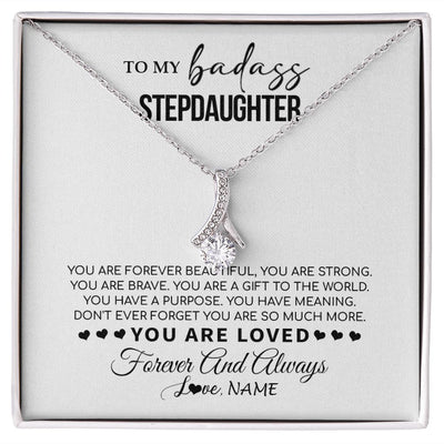 Alluring Beauty Necklace | Personalized To My Bonus Daughter Necklace From Stepmom You Are Forever Beautiful Stepdaughter Birthday Graduation Christmas Customized Gift Box Message Card | siriusteestore