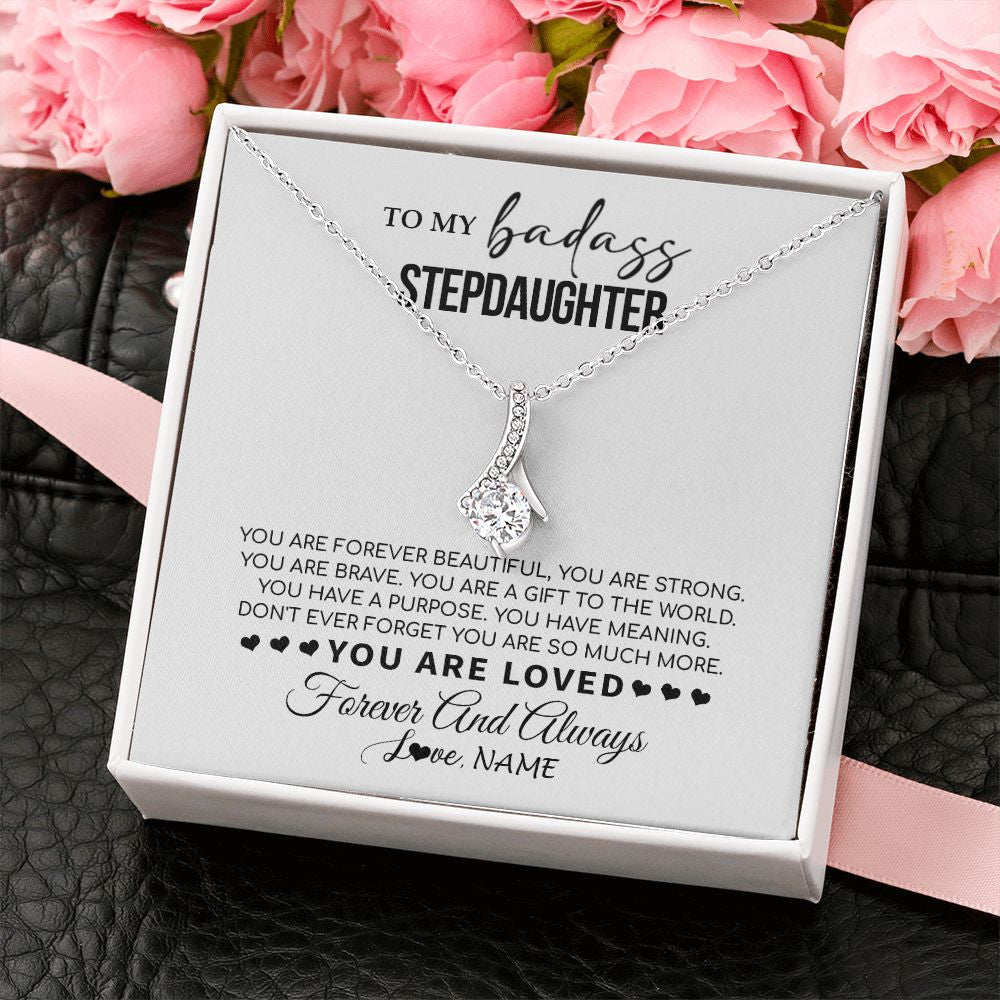 Alluring Beauty Necklace | Personalized To My Bonus Daughter Necklace From Stepmom You Are Forever Beautiful Stepdaughter Birthday Graduation Christmas Customized Gift Box Message Card | siriusteestore