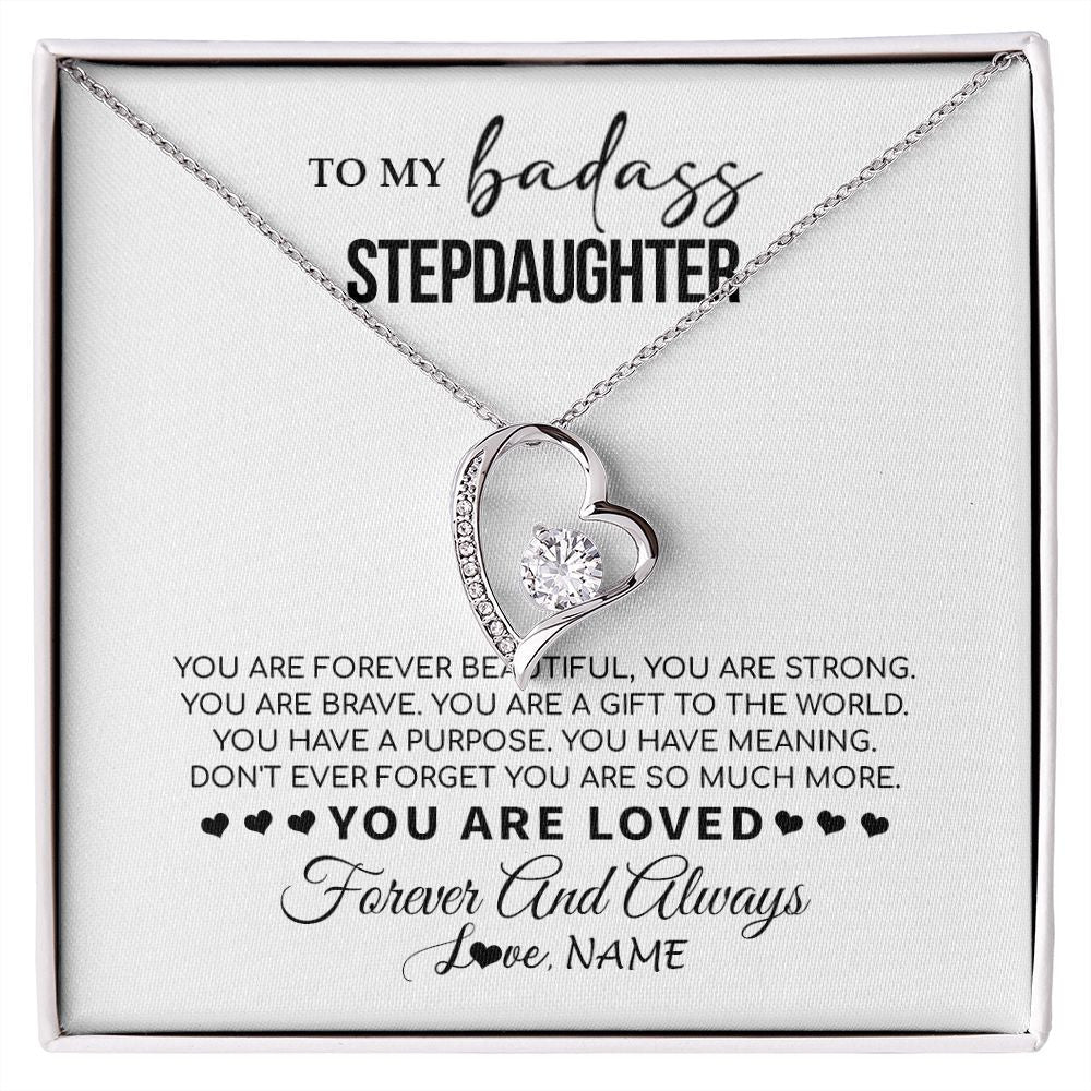 Forever Love Necklace | Personalized To My Bonus Daughter Necklace From Stepmom You Are Forever Beautiful Stepdaughter Birthday Graduation Christmas Customized Gift Box Message Card | siriusteestore