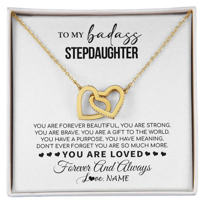 Interlocking Hearts Necklace 18K Yellow Gold Finish | 1 | Personalized To My Bonus Daughter Necklace From Stepmom You Are Forever Beautiful Stepdaughter Birthday Graduation Christmas Customized Gift Box Message Card | siriusteestore