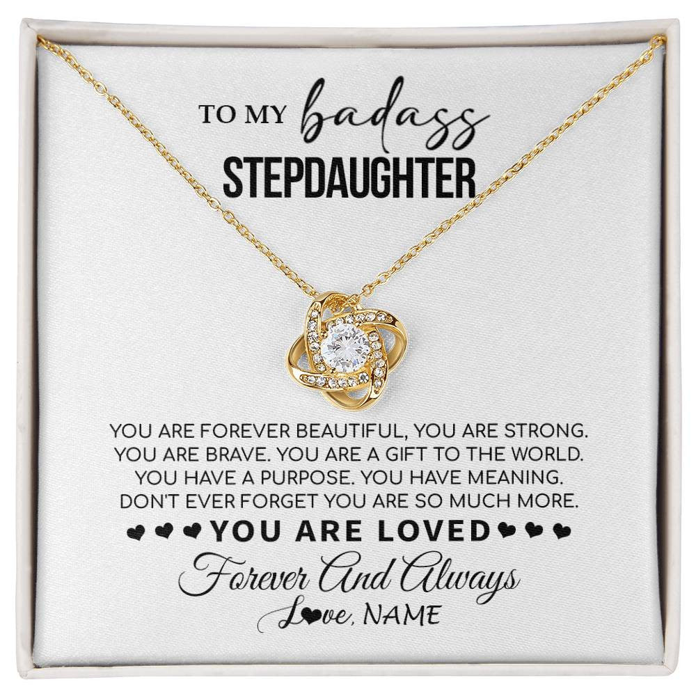 Love Knot Necklace 18K Yellow Gold Finish | 1 | Personalized To My Bonus Daughter Necklace From Stepmom You Are Forever Beautiful Stepdaughter Birthday Graduation Christmas Customized Gift Box Message Card | siriusteestore