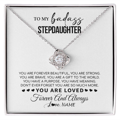 Love Knot Necklace | Personalized To My Bonus Daughter Necklace From Stepmom You Are Forever Beautiful Stepdaughter Birthday Graduation Christmas Customized Gift Box Message Card | siriusteestore