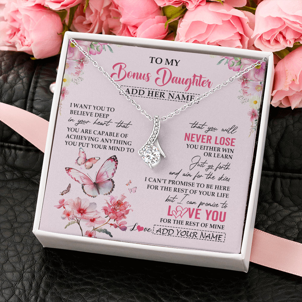 Alluring Beauty Necklace 14K White Gold Finish | 2 | Personalized To My Bonus Daughter Necklace From Stepmom You Will Never Lose Butterfly Stepdaughter Birthday Gifts Graduation Christmas Gift Box Message Card | siriusteestore