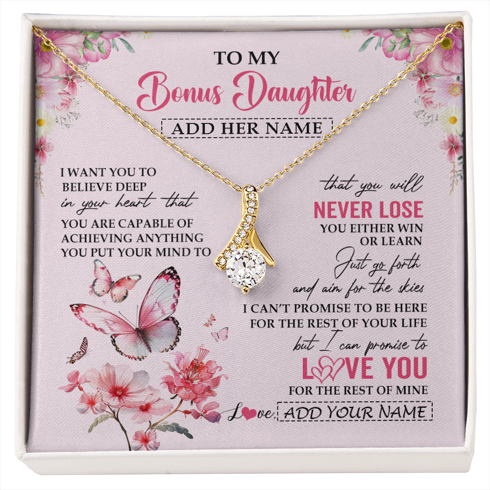 Alluring Beauty Necklace 18K Yellow Gold Finish | 1 | Personalized To My Bonus Daughter Necklace From Stepmom You Will Never Lose Butterfly Stepdaughter Birthday Gifts Graduation Christmas Gift Box Message Card | siriusteestore