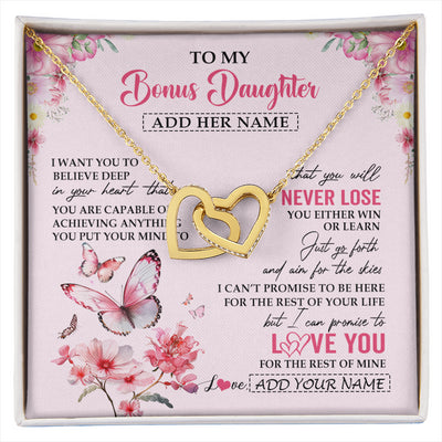 Interlocking Hearts Necklace 18K Yellow Gold Finish | 1 | Personalized To My Bonus Daughter Necklace From Stepmom You Will Never Lose Butterfly Stepdaughter Birthday Gifts Graduation Christmas Gift Box Message Card | siriusteestore