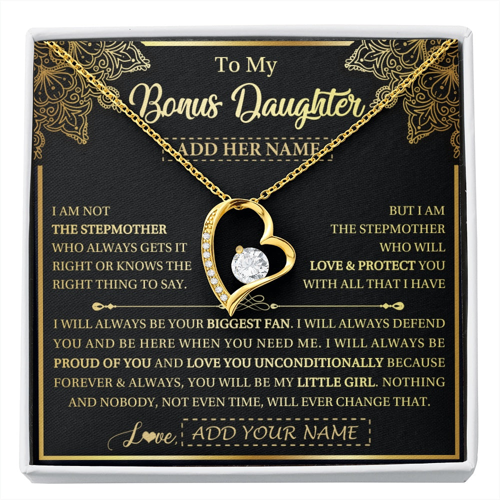 Forever Love Necklace 18K Yellow Gold Finish | 1 | Personalized To My Bonus Daughter Necklace From Stepmom Your Biggest Fan Birthday Gifts For Stepdaughter Gifts Christmas Custom Gift Box Message Card | siriusteestore.myshopify