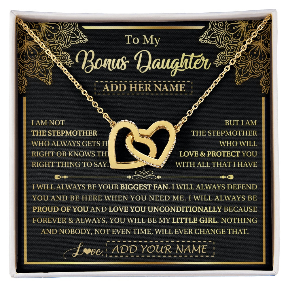 Interlocking Hearts Necklace 18K Yellow Gold Finish | 1 | Personalized To My Bonus Daughter Necklace From Stepmom Your Biggest Fan Birthday Gifts For Stepdaughter Gifts Christmas Custom Gift Box Message Card | siriusteestore.myshopify