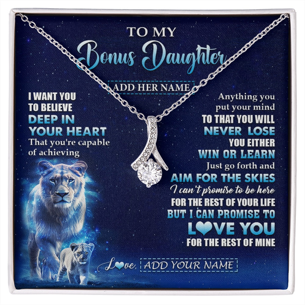 Alluring Beauty Necklace 14K White Gold Finish | 1 | Personalized To My Bonus Daughter Necklace From Stepmother Believe Your Heart Stepdaughter Gift Birthday Graduation Christmas Customized Gift Box Message Card | siriusteestore.myshopify