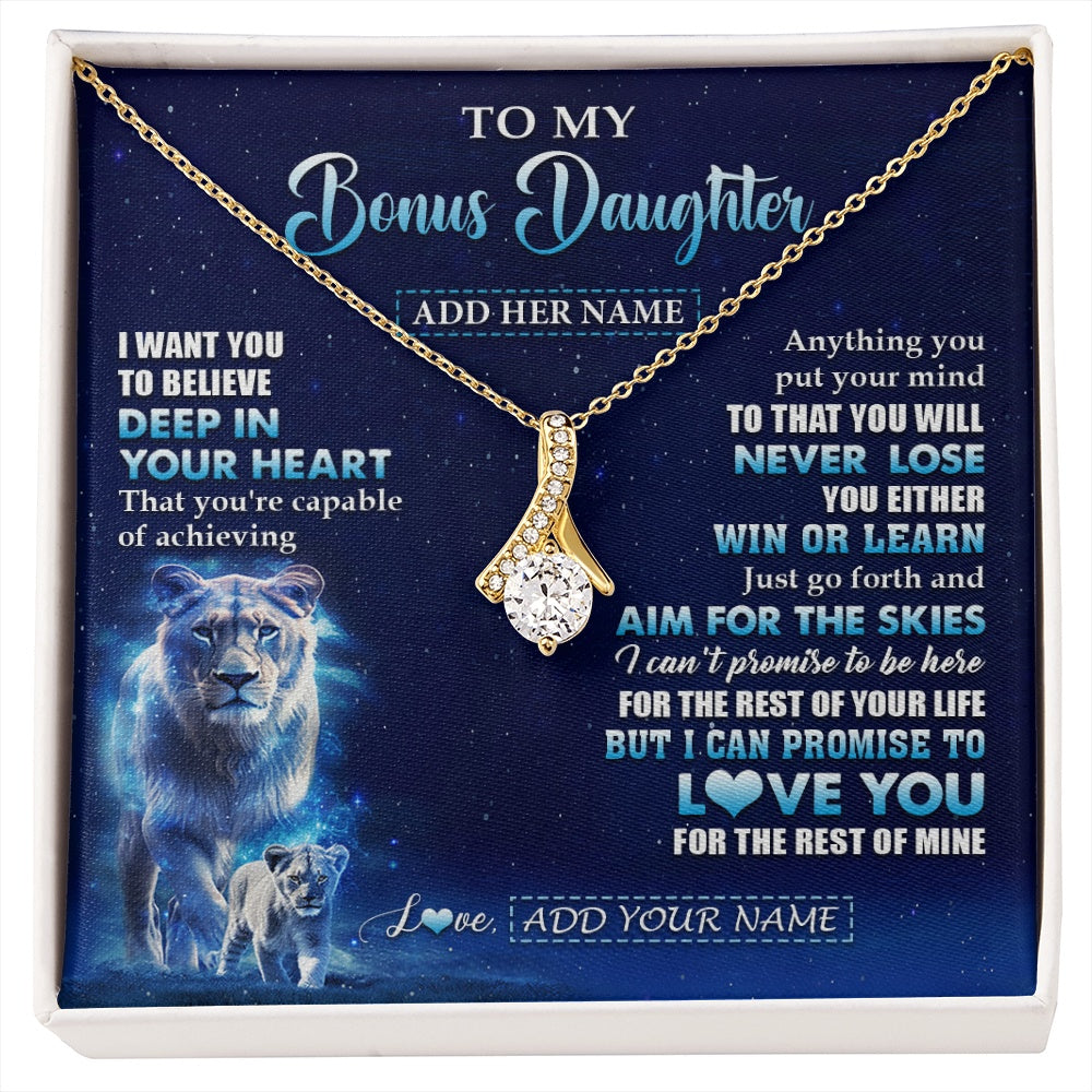 Alluring Beauty Necklace 18K Yellow Gold Finish | 1 | Personalized To My Bonus Daughter Necklace From Stepmother Believe Your Heart Stepdaughter Gift Birthday Graduation Christmas Customized Gift Box Message Card | siriusteestore.myshopify
