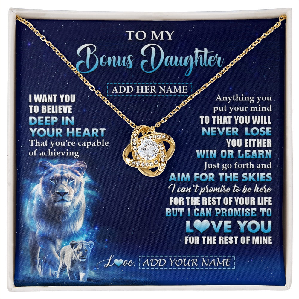 Love Knot Necklace 18K Yellow Gold Finish | 1 | Personalized To My Bonus Daughter Necklace From Stepmother Believe Your Heart Stepdaughter Gift Birthday Graduation Christmas Customized Gift Box Message Card | siriusteestore.myshopify