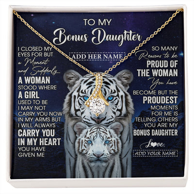 Alluring Beauty Necklace 18K Yellow Gold Finish | 1 | Personalized To My Bonus Daughter Necklace From Stepmother Dad I Close My Eyes White Tiger Stepdaughter Birthday Gift Christmas Gift Box Message Card | https://siriusteestore.