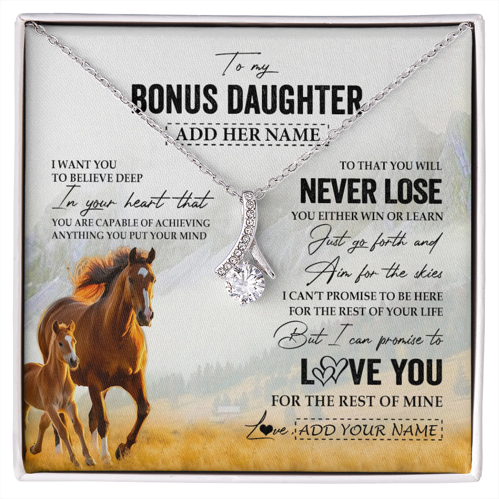 Alluring Beauty Necklace 14K White Gold Finish | 1 | Personalized To My Bonus Daughter Necklace From Stepmother Dad You Will Never Lose Horse Stepdaughter Birthday Gifts Christmas Custom Gift Box Message Card | siriusteestore