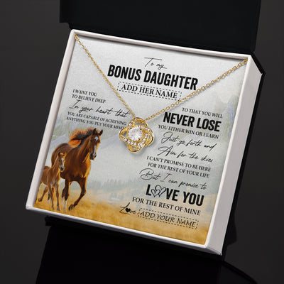 Love Knot Necklace 18K Yellow Gold Finish | 2 | Personalized To My Bonus Daughter Necklace From Stepmother Dad You Will Never Lose Horse Stepdaughter Birthday Gifts Christmas Custom Gift Box Message Card | siriusteestore