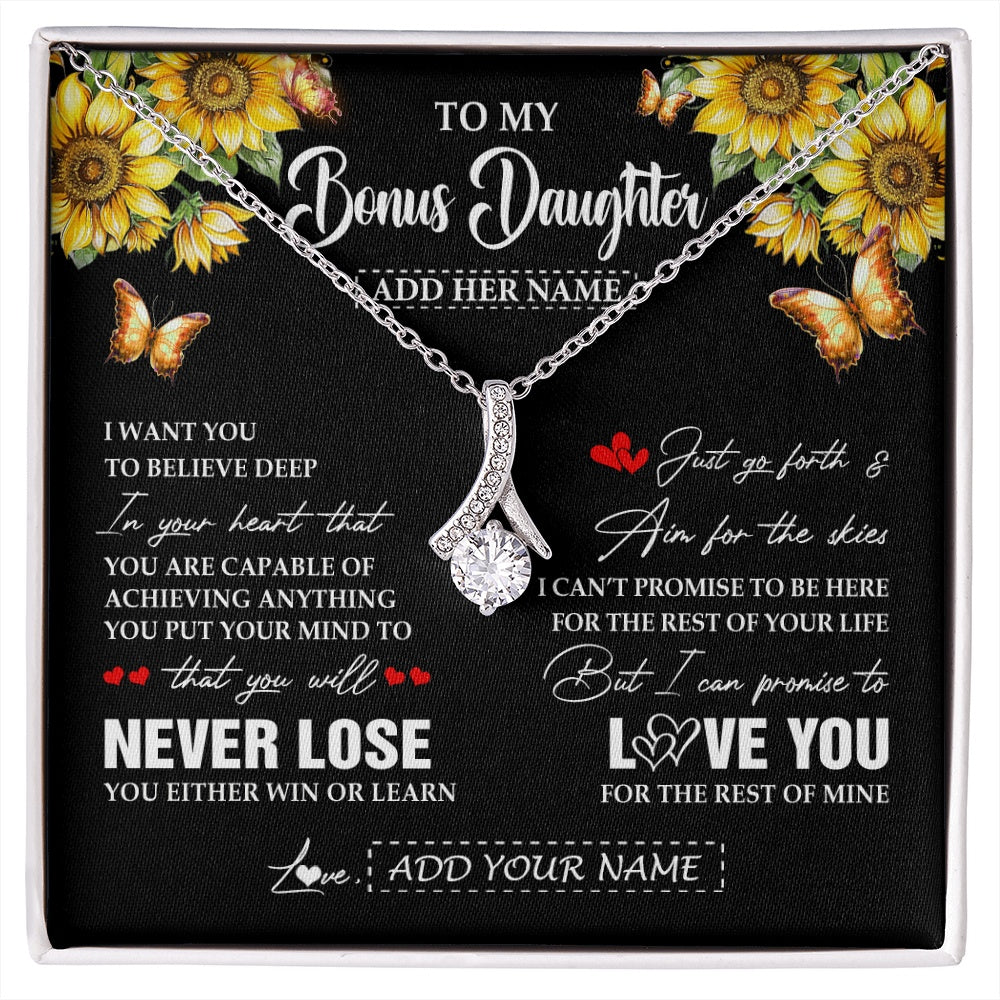 Alluring Beauty Necklace 14K White Gold Finish | 1 | Personalized To My Bonus Daughter Necklace From Stepmother Dad You Will Never Lose Sunflower Stepdaughter Birthday Gifts Christmas Gift Box Message Card | siriusteestore.myshopify