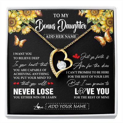 Forever Love Necklace 18K Yellow Gold Finish | 1 | Personalized To My Bonus Daughter Necklace From Stepmother Dad You Will Never Lose Sunflower Stepdaughter Birthday Gifts Christmas Gift Box Message Card | siriusteestore.myshopify