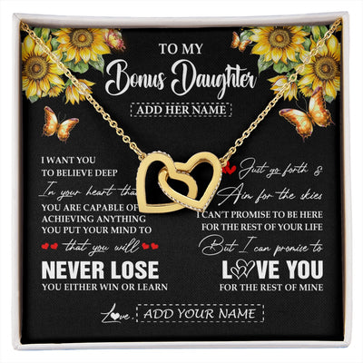 Interlocking Hearts Necklace 18K Yellow Gold Finish | 1 | Personalized To My Bonus Daughter Necklace From Stepmother Dad You Will Never Lose Sunflower Stepdaughter Birthday Gifts Christmas Gift Box Message Card | siriusteestore.myshopify