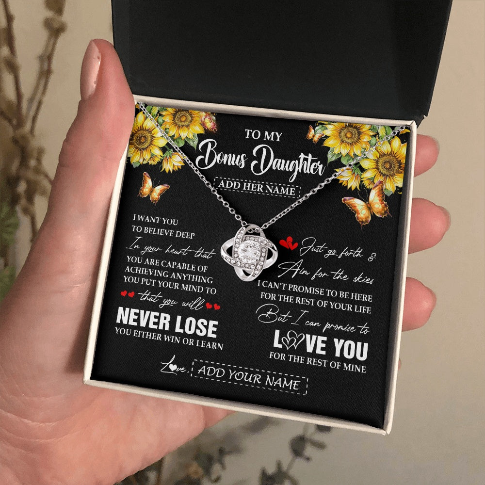 Love Knot Necklace 14K White Gold Finish | 2 | Personalized To My Bonus Daughter Necklace From Stepmother Dad You Will Never Lose Sunflower Stepdaughter Birthday Gifts Christmas Gift Box Message Card | siriusteestore.myshopify