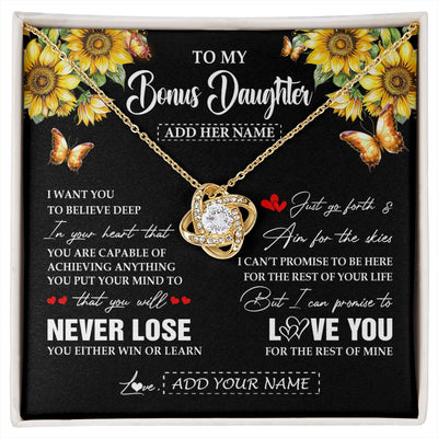 Love Knot Necklace 18K Yellow Gold Finish | 1 | Personalized To My Bonus Daughter Necklace From Stepmother Dad You Will Never Lose Sunflower Stepdaughter Birthday Gifts Christmas Gift Box Message Card | siriusteestore.myshopify