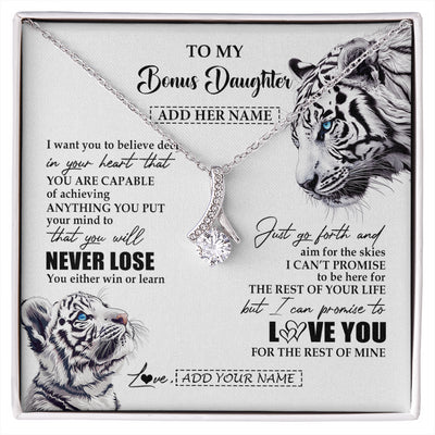 Alluring Beauty Necklace 14K White Gold Finish | 1 | Personalized To My Bonus Daughter Necklace From Stepmother Dad You Will Never Lose White Tiger Stepdaughter Birthday Gifts Christmas Gift Box Message Card | siriusteestore